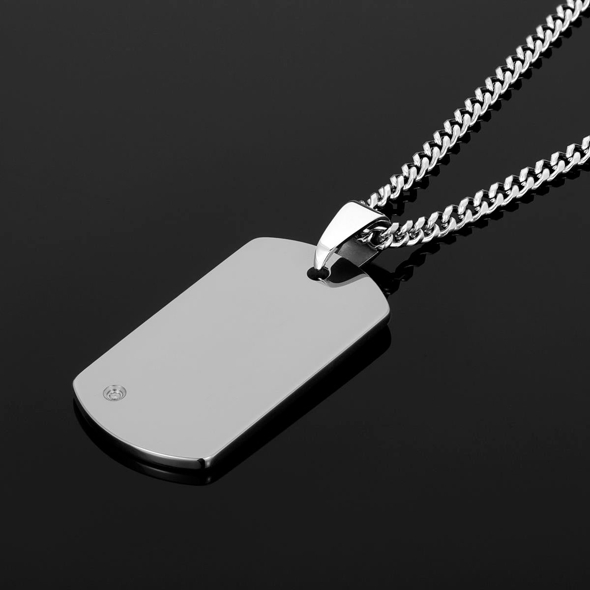 Crucible Jewelry Men's Tungsten Carbide High Polished Diamond Dog Tag Pendant Necklace