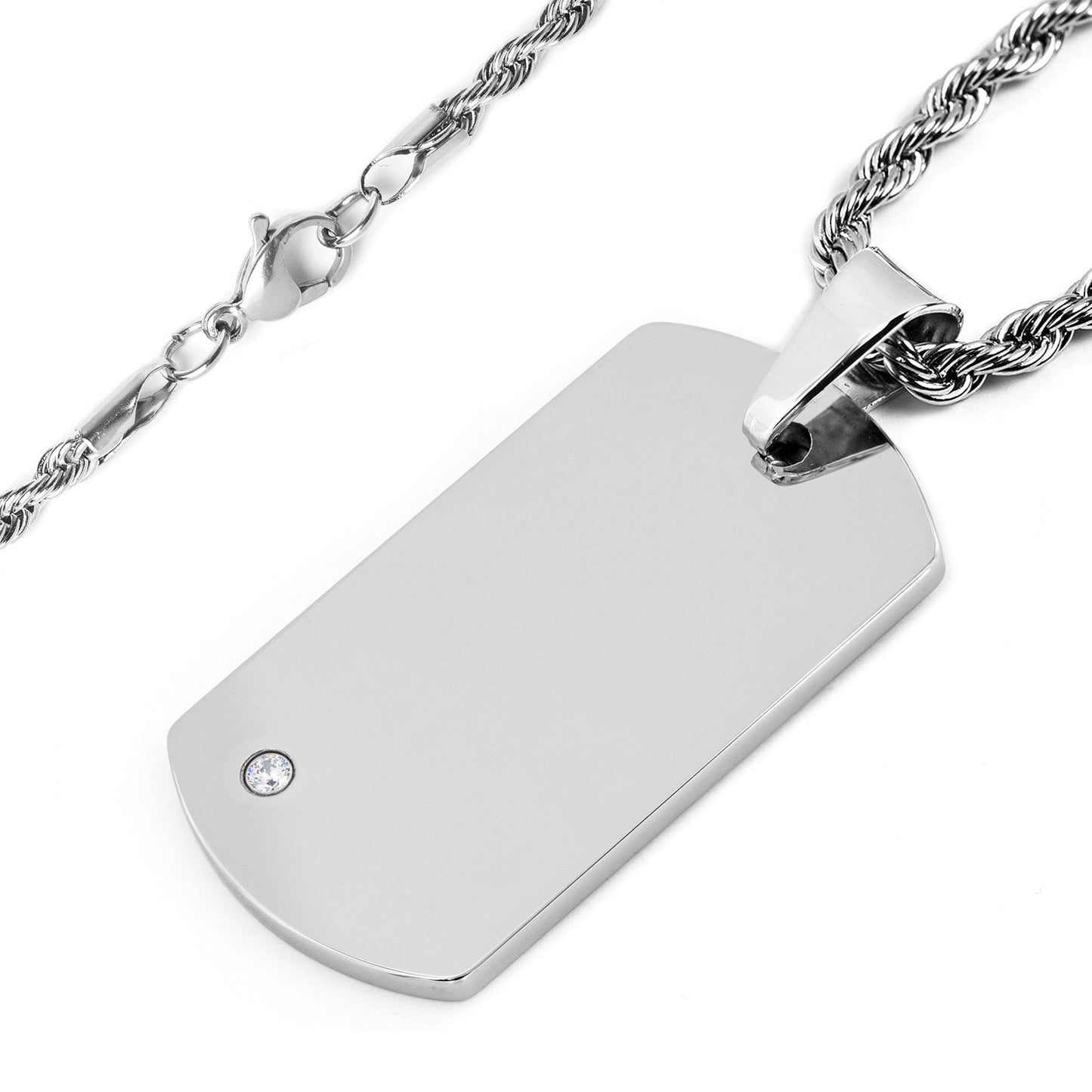 Men's Cubic Zirconia Dog Tag Tungsten Carbide Necklace - 24"
