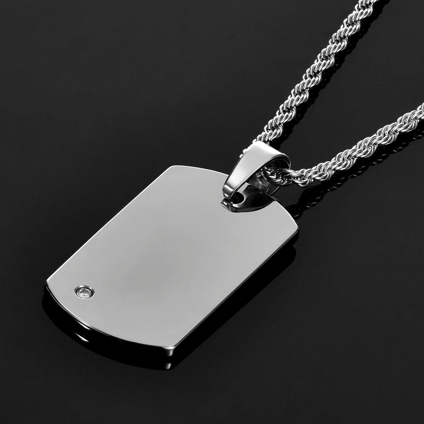 Men's Cubic Zirconia Dog Tag Tungsten Carbide Necklace - 24"