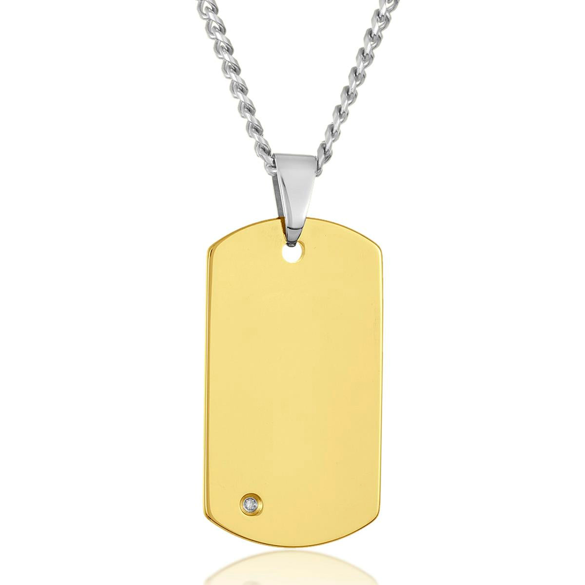 Crucible Jewelry Men's Tungsten Carbide High Polished Diamond Dog Tag Pendant Necklace