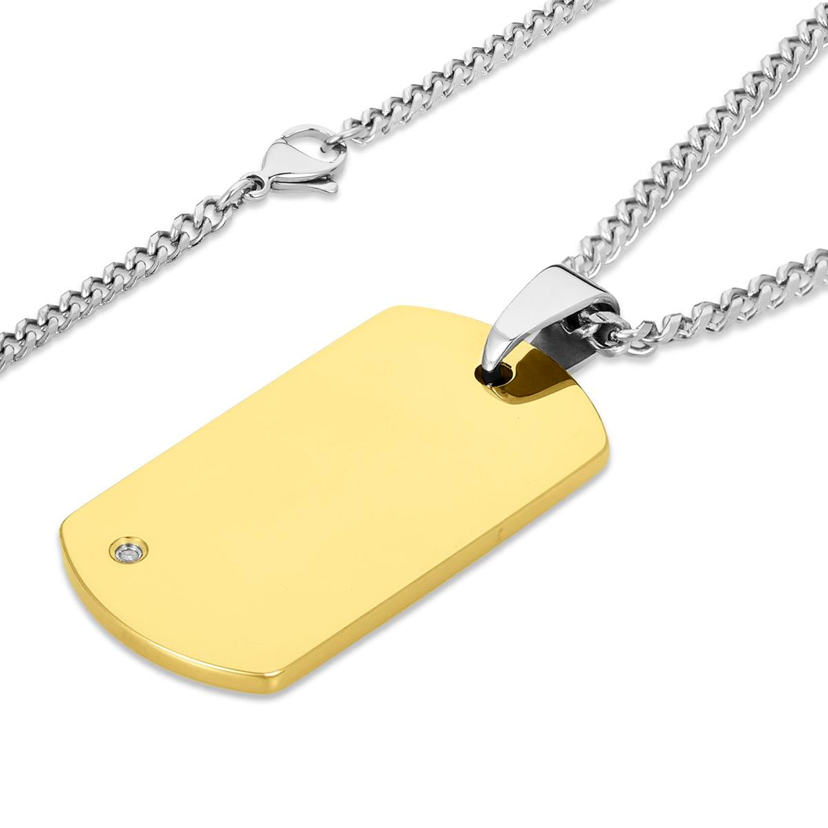 Crucible Jewelry Men's Tungsten Carbide High Polished Diamond Dog Tag Pendant Necklace