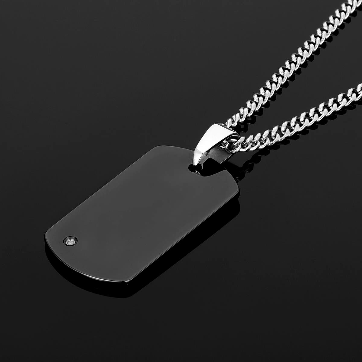 Crucible Jewelry Men's Tungsten Carbide High Polished Diamond Dog Tag Pendant Necklace