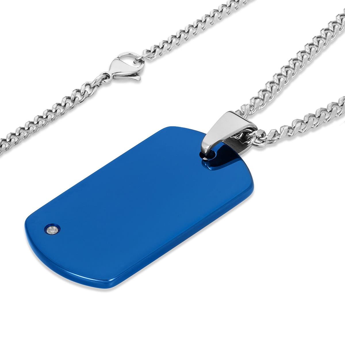 Crucible Jewelry Men's Tungsten Carbide High Polished Diamond Dog Tag Pendant Necklace