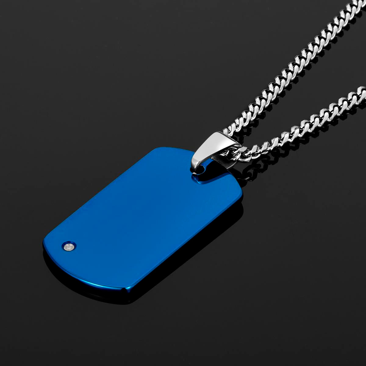 Crucible Jewelry Men's Tungsten Carbide High Polished Diamond Dog Tag Pendant Necklace
