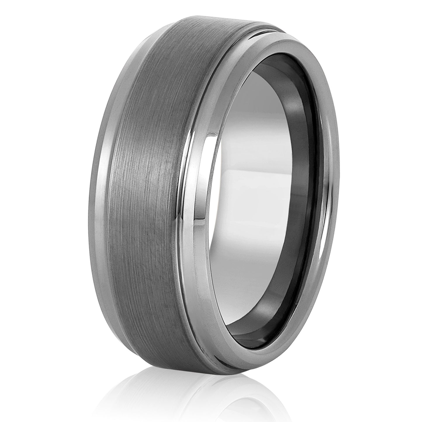 Brushed and Polished Ridged Edge Tungsten Carbide Ring (9mm Wide)