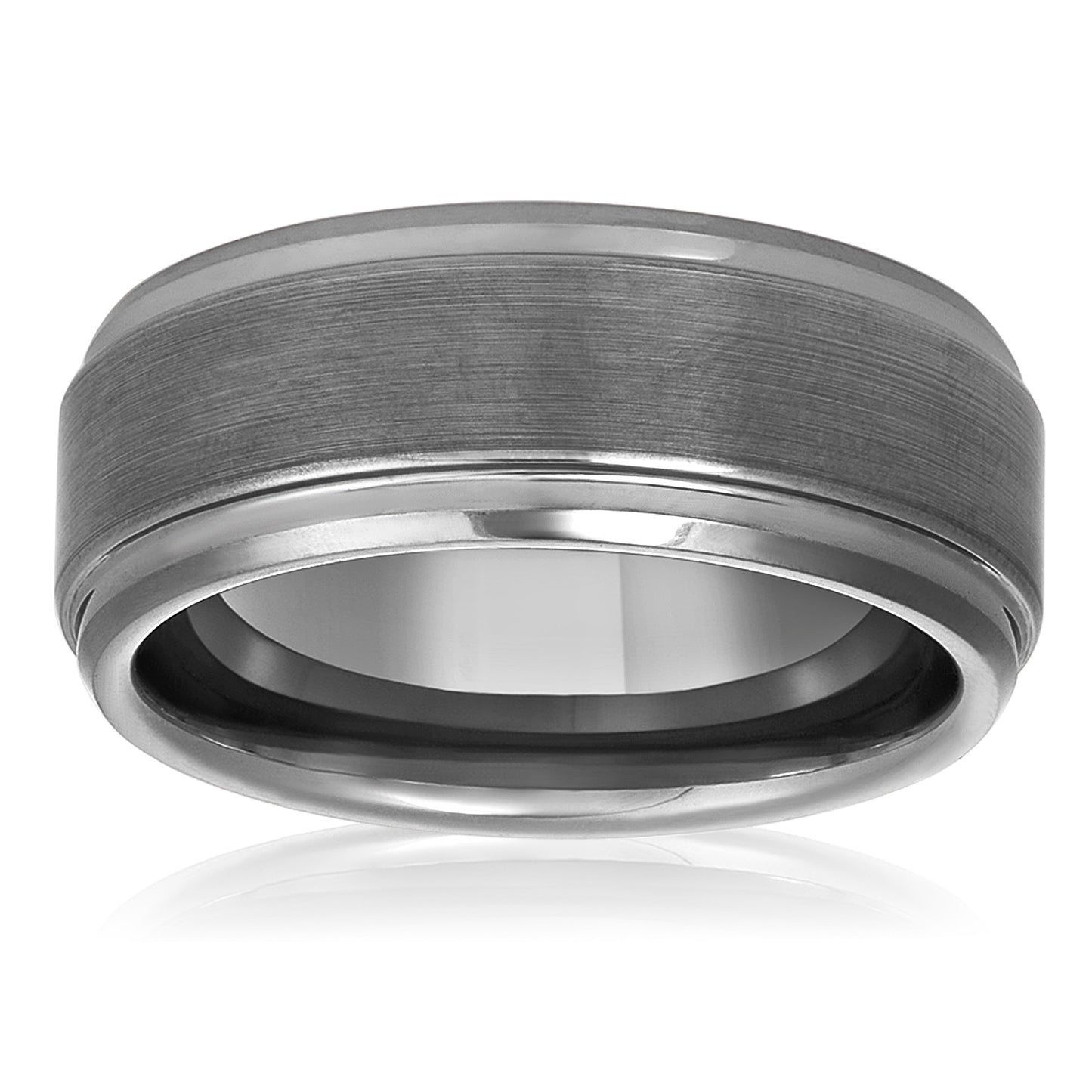 Brushed and Polished Ridged Edge Tungsten Carbide Ring (9mm Wide)