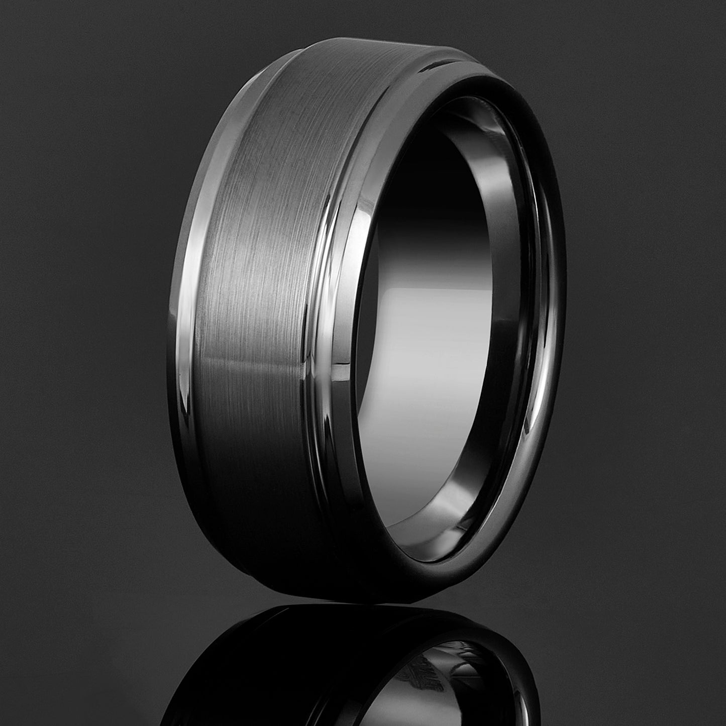 Brushed and Polished Ridged Edge Tungsten Carbide Ring (9mm Wide)