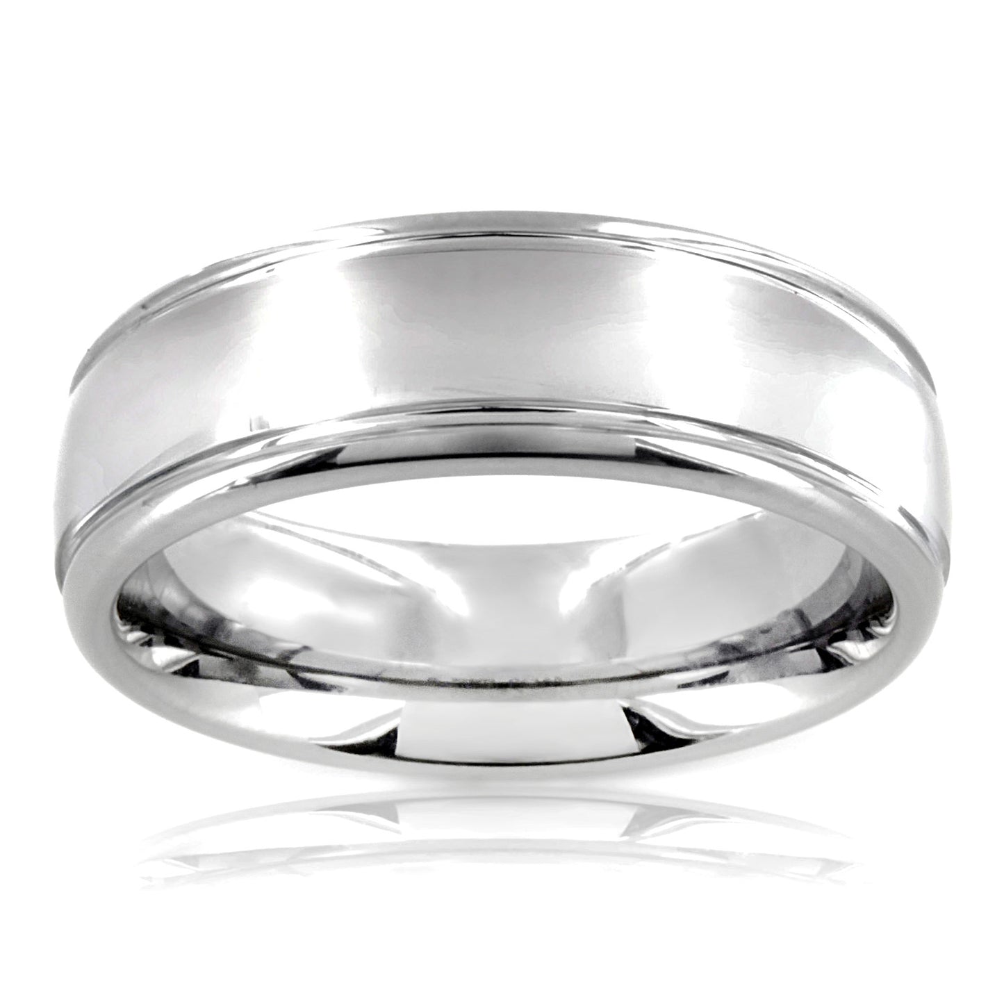 Polished Grooved Tungsten Carbide Wedding Band Ring (7mm Wide)
