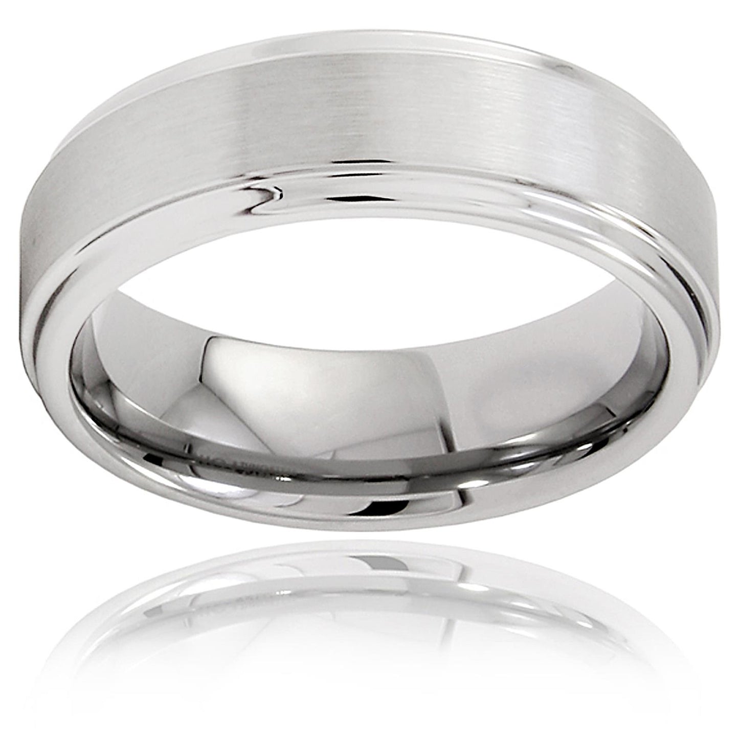 Brushed and Polished Ridged Edge Tungsten Carbide Ring (7mm Wide)