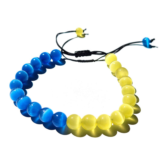 Blue and Yellow Cat's Eye Adjustable Bead Bracelet