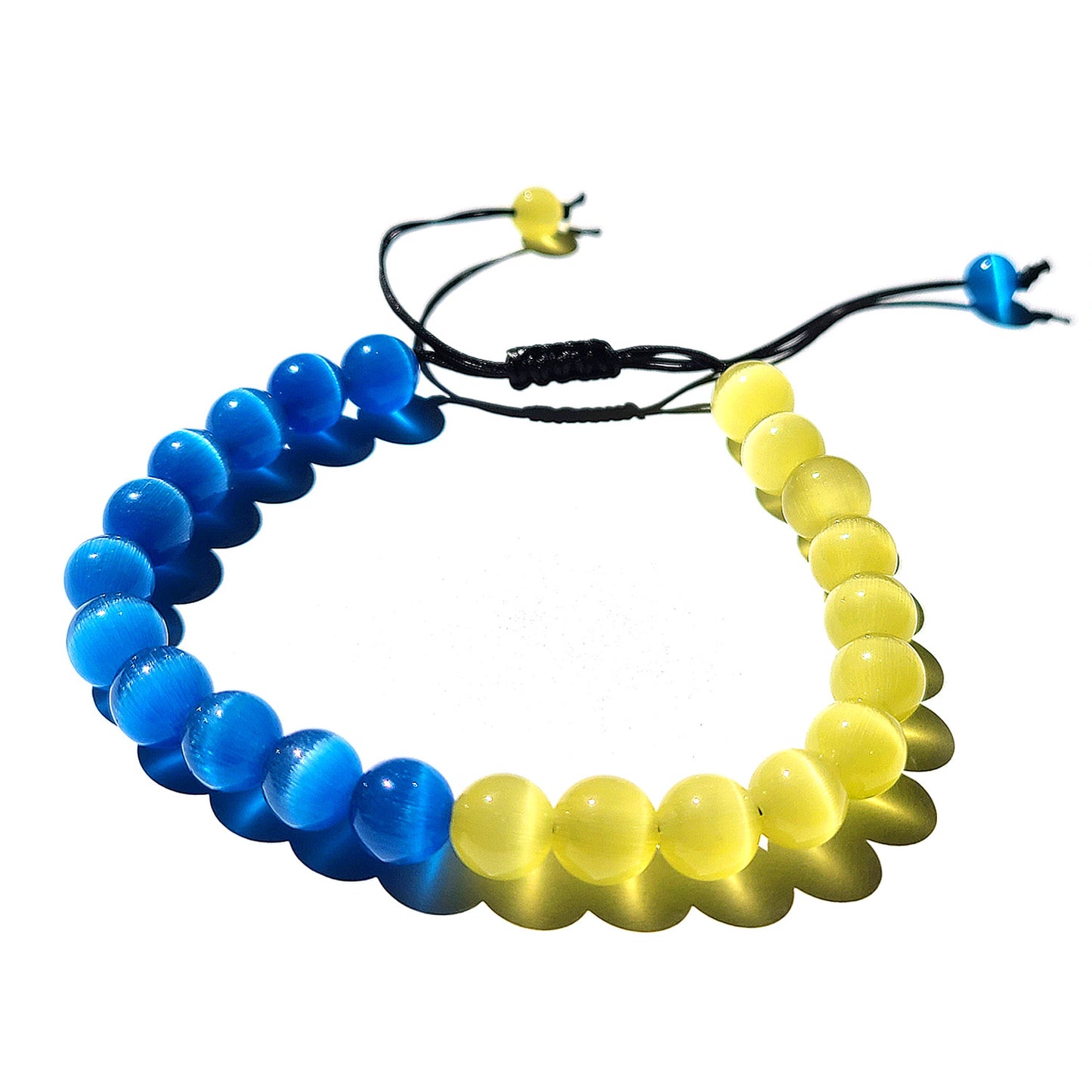 Blue and Yellow Cat's Eye Adjustable Bead Bracelet