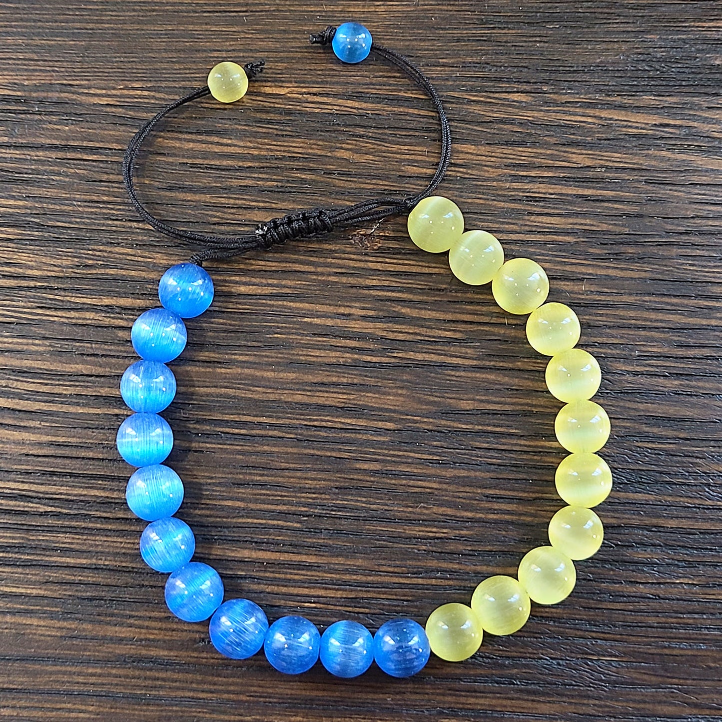 Blue and Yellow Cat's Eye Adjustable Bead Bracelet