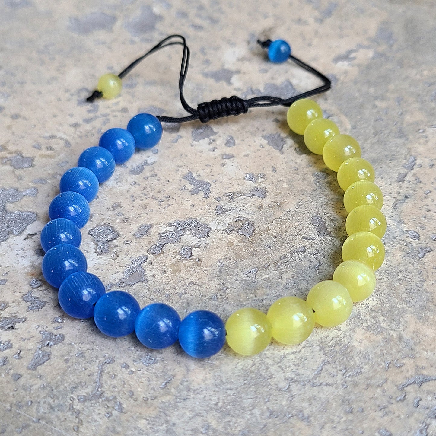 Blue and Yellow Cat's Eye Adjustable Bead Bracelet