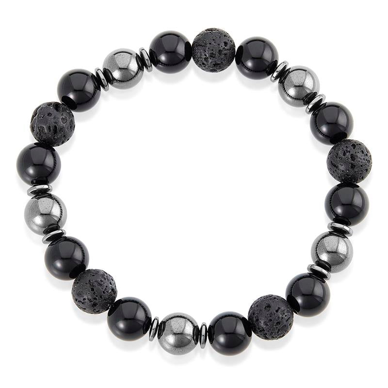10mm Bead Stretch Bracelet Featuring Lava, Shiny Black Onyx and Magnetic Hematite