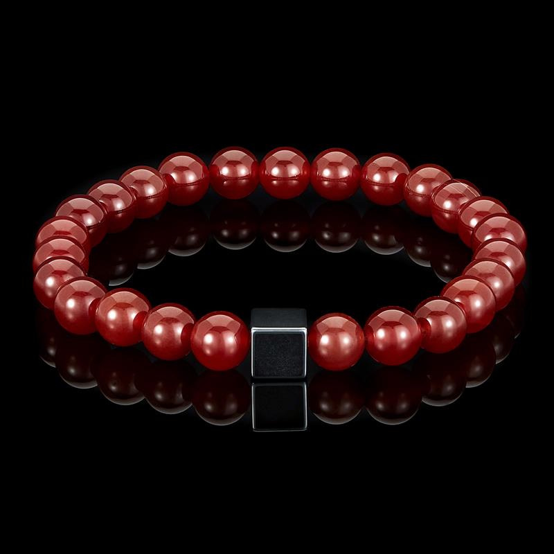 8mm Hematite Cube and Red Agate Beads Stretch Bracelet