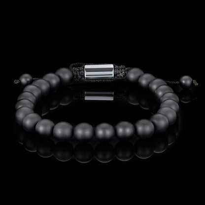 Matte Black Agate Natural Stone 8mm Beads on Adjustable Cord Tie Bracelet