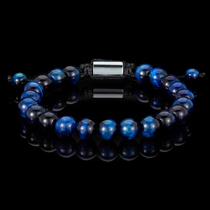 Blue Tiger Eye Natural Stone 8mm Beads on Adjustable Cord Tie Bracelet