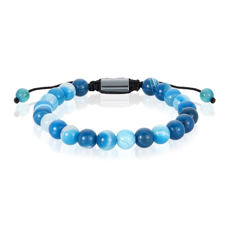 Blue Banded Agate Natural Stone 8mm Beads on Adjustable Cord Tie Bracelet