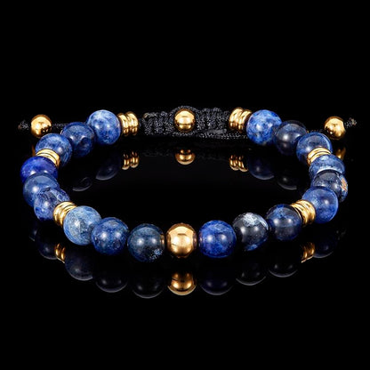 8mm Sodalite and Gold IP Stainless Steel Beads on Adjustable Cord Tie Bracelet