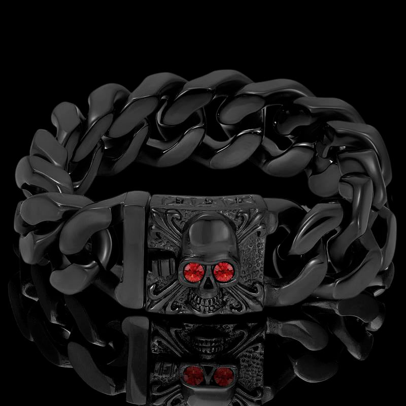 Black Plated Stainless Steel Skull With Red CZ Eyes
