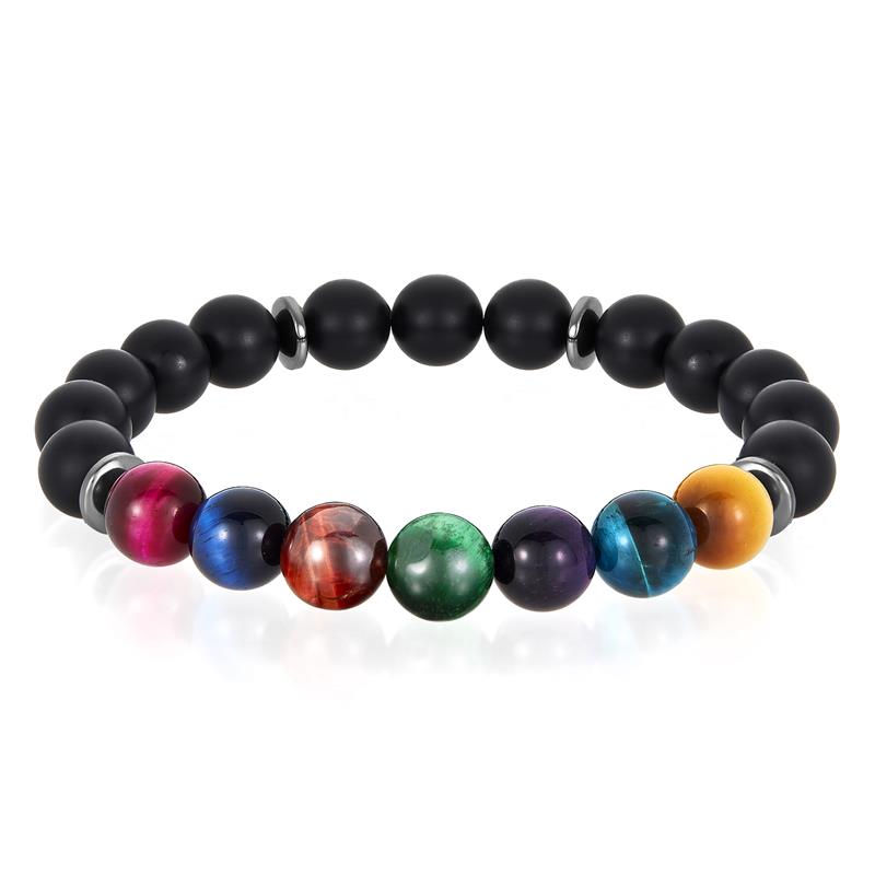 Multi-Tiger Eye and Black Matte Onyx Bead Stretch Bracelet (10mm) Choose Small or Large