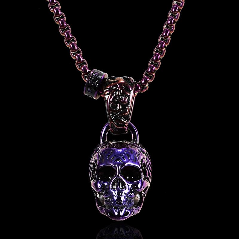 Stainless Steel 35mm Skull Necklace on 28 Inch 5mm Box Chain