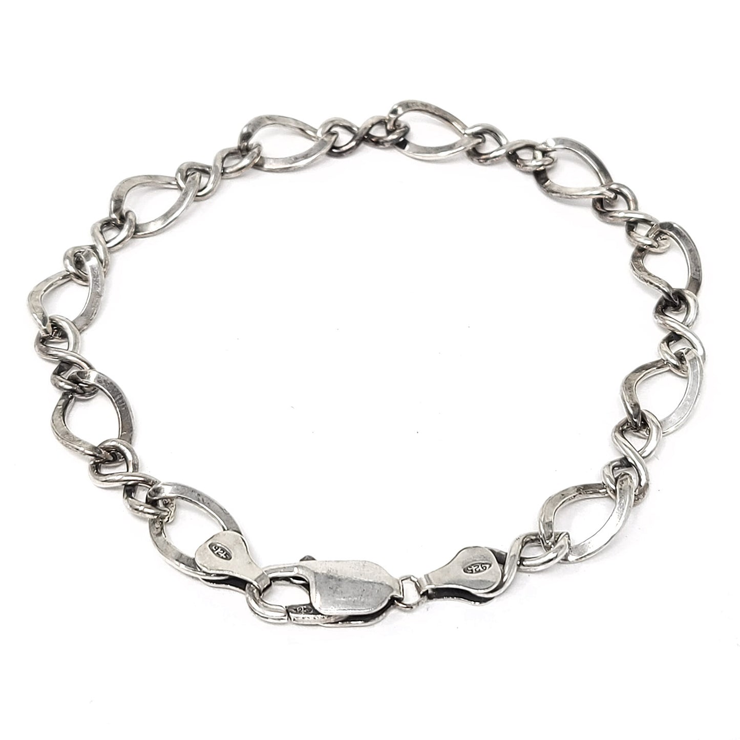 925 Sterling Silver 9 Inch Oxidized Large Figure 8 Chain Bracelet with Lobster Clasp