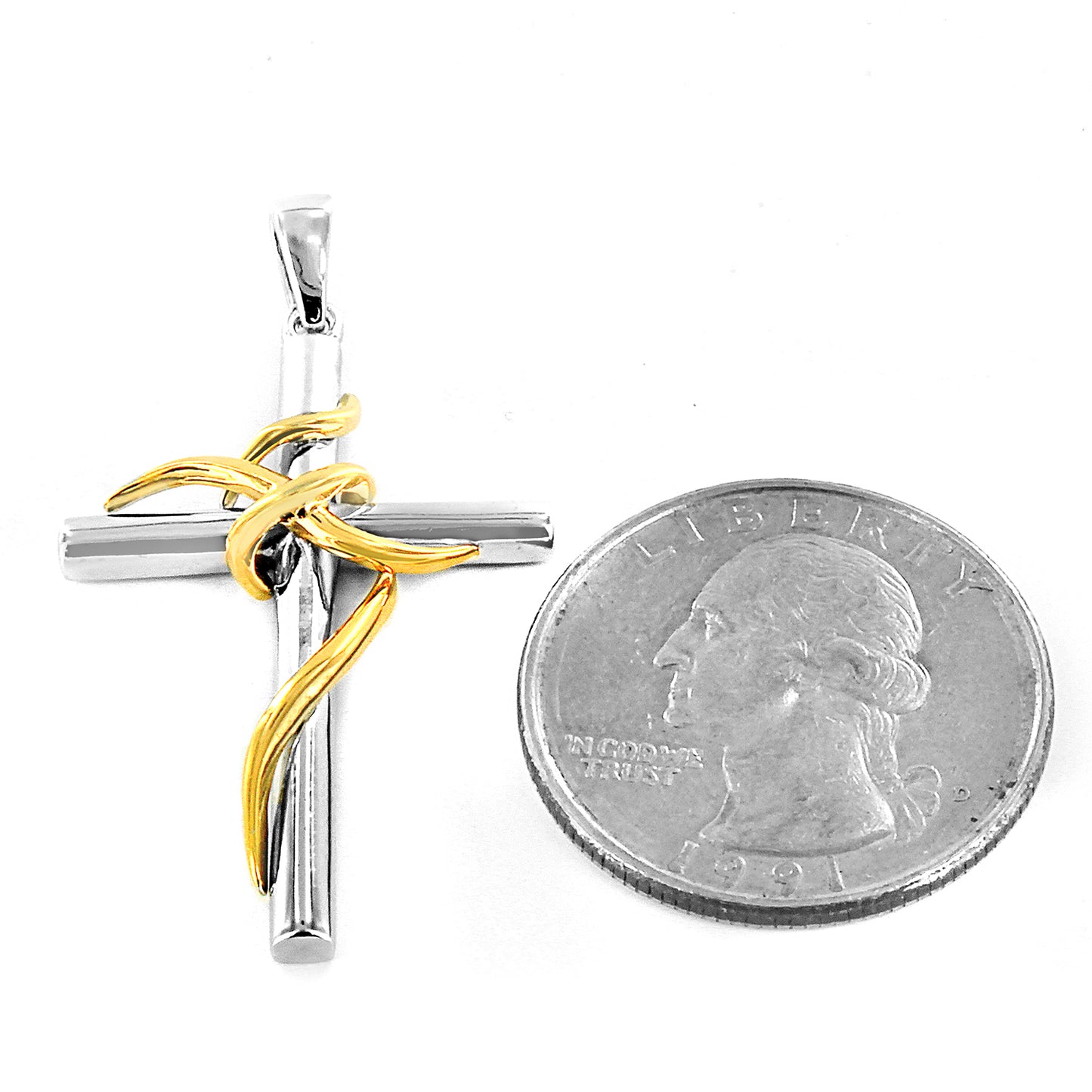 Sterling Silver 14 Karat Gold and Rhodium Plated Sterling Silver Cross (Pendant Only)