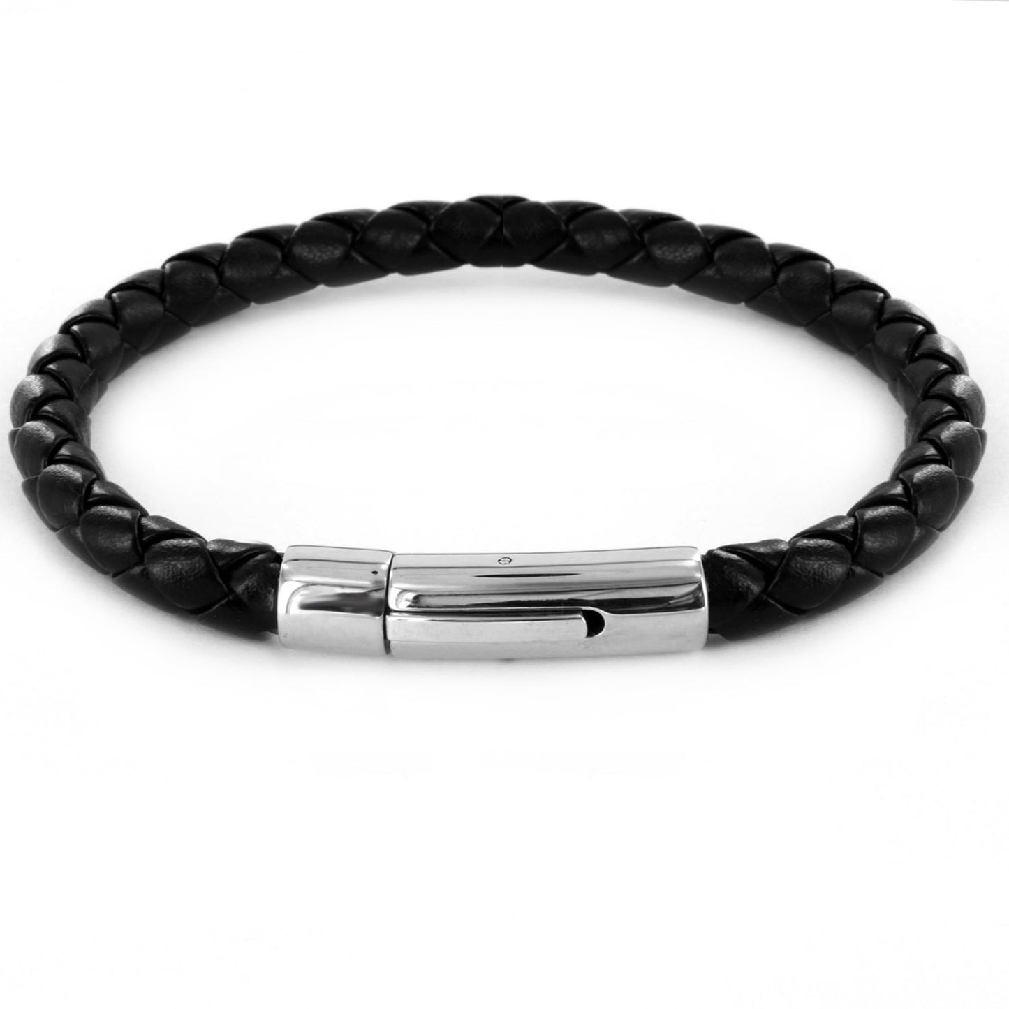 Men's Black Braided Leatherette Bracelet (6mm) - 8"