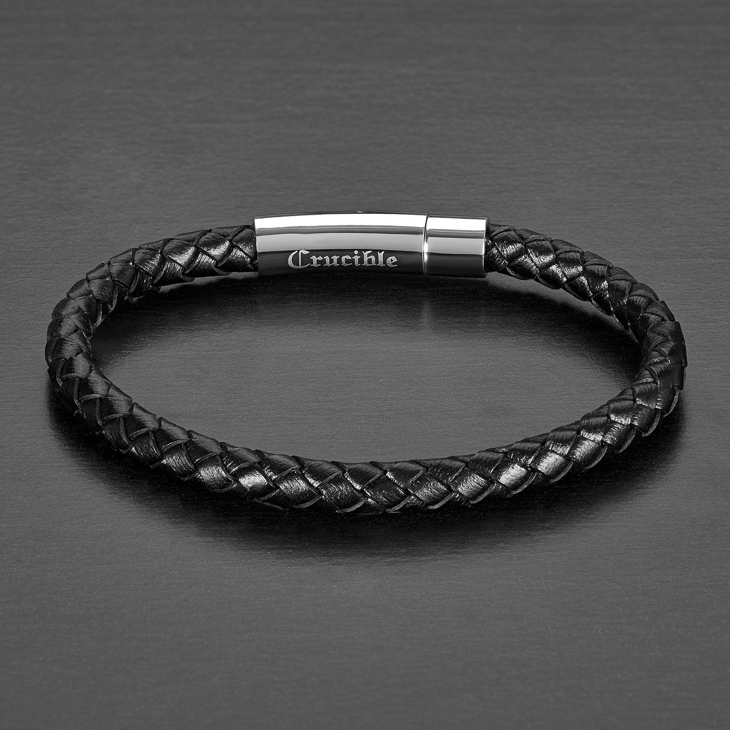 Men's Black Braided Leatherette Bracelet (6mm) - 8"