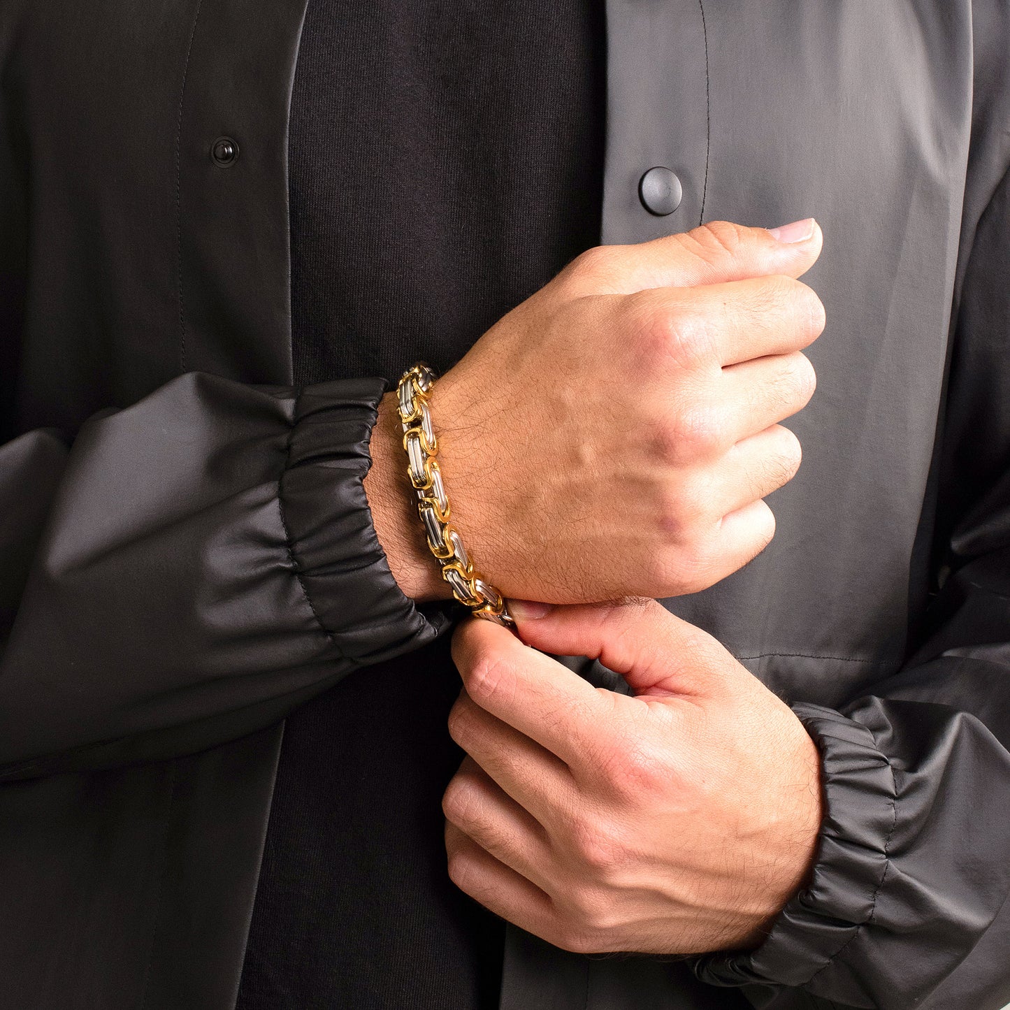 Men's Stainless Steel Polished Byzantine Chain Link Bracelet