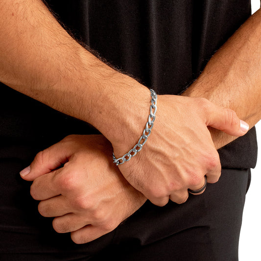 Men's Polished Stainless Steel 8mm Figaro Chain Bracelet