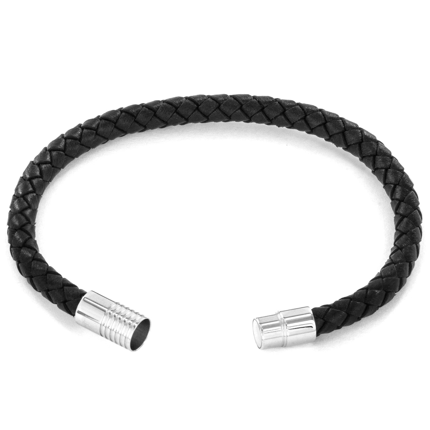 Men's Stainless Steel Black Braided Leather Bracelet