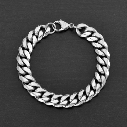 Men's Beveled Curb Chain Stainless Steel Bracelet (10mm) - 8.5"