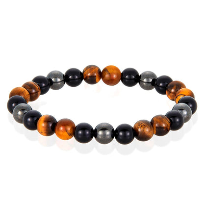 Crucible Jewelry 8mm Bead Stretch Bracelet Featuring Tiger Eye, Shiny Black Onyx and Magnetic Hematite