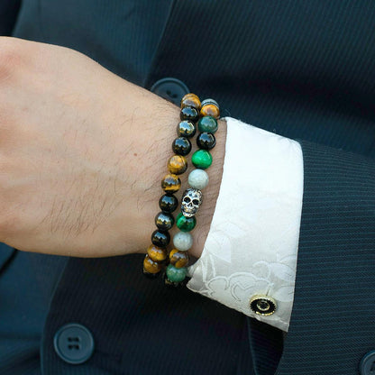 Crucible Jewelry 8mm Bead Stretch Bracelet Featuring Tiger Eye, Shiny Black Onyx and Magnetic Hematite