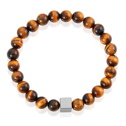 8mm Hematite Cube and Tiger Eye Beads Stretch Bracelet