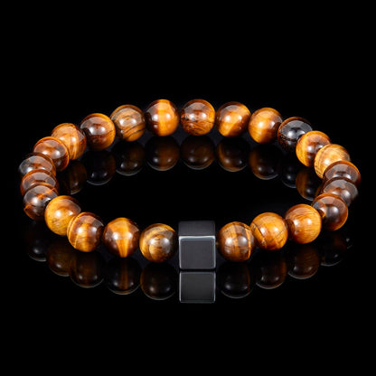 8mm Hematite Cube and Tiger Eye Beads Stretch Bracelet