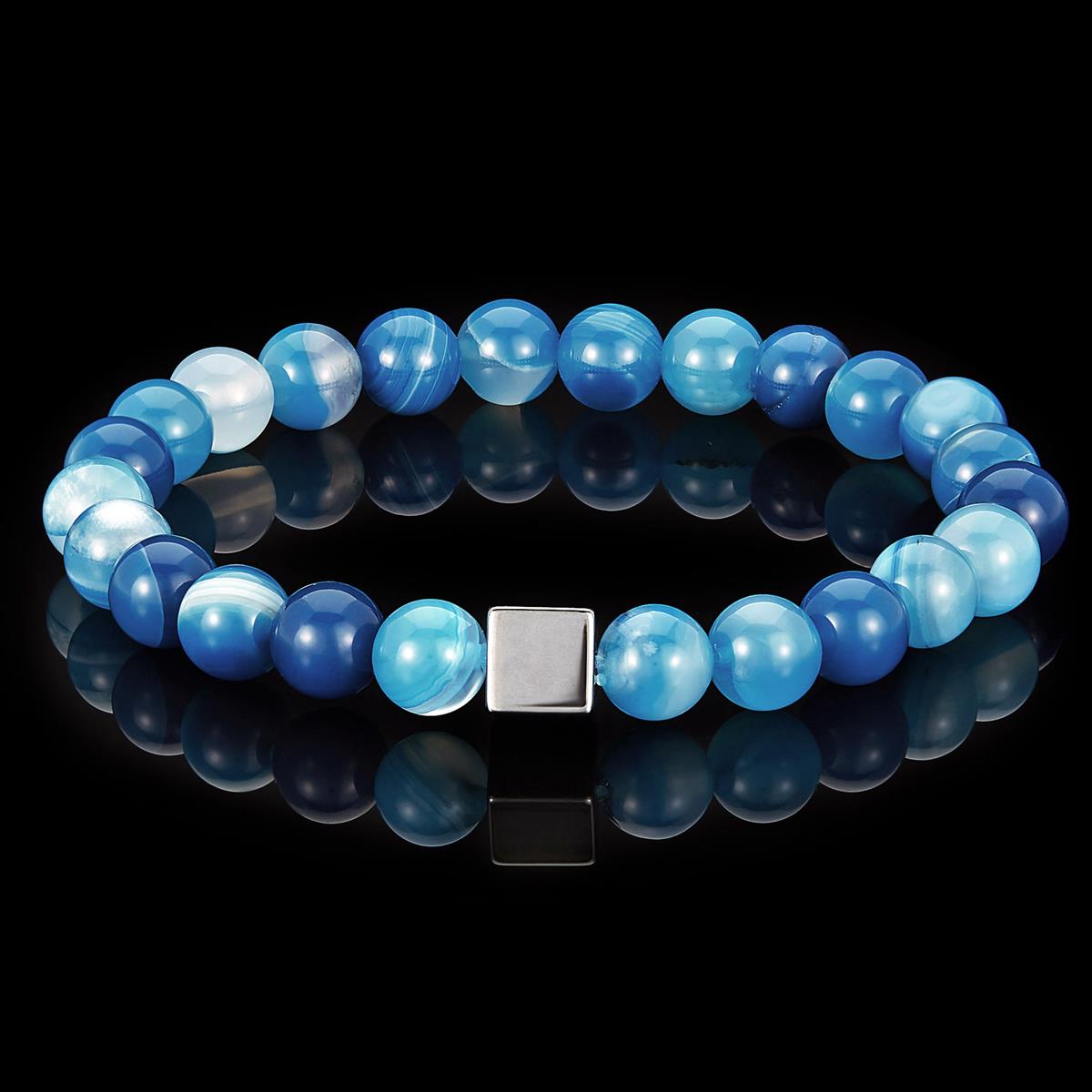 Crucible Jewelry 8mm Hematite Cube and Blue Banded Agate Beads Stretch Bracelet