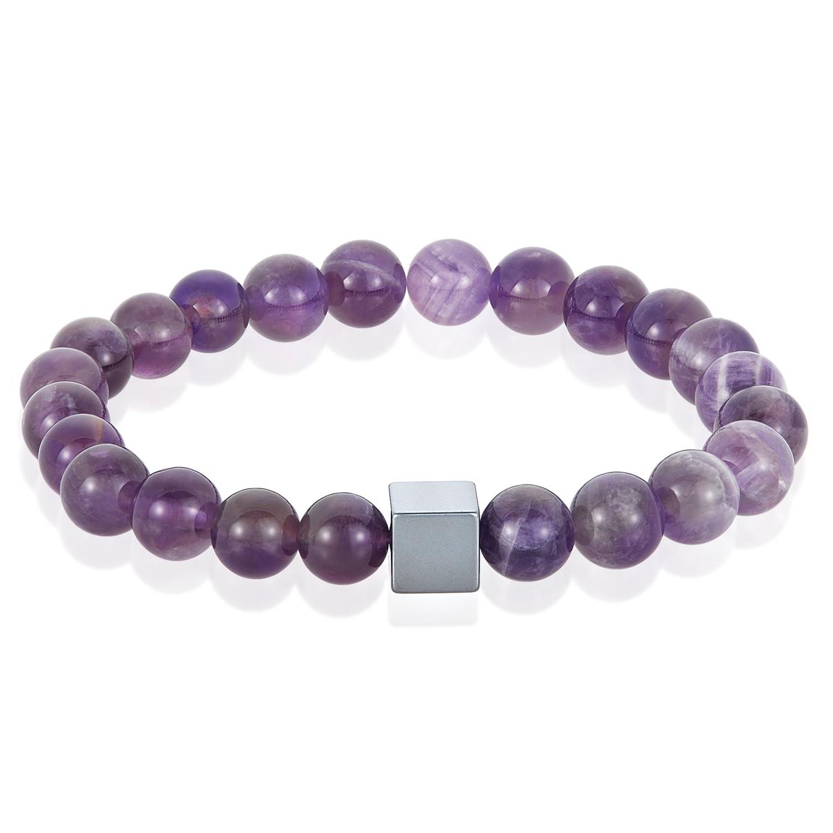 8mm Hematite Cube and Amethyst Beads Stretch Bracelet