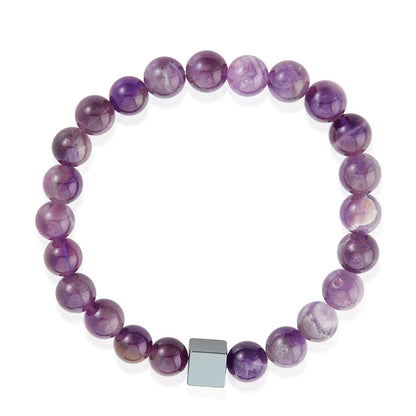 8mm Hematite Cube and Amethyst Beads Stretch Bracelet