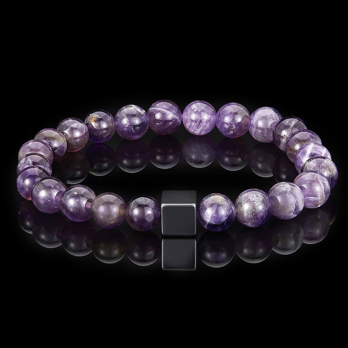 8mm Hematite Cube and Amethyst Beads Stretch Bracelet