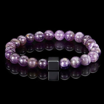 8mm Hematite Cube and Amethyst Beads Stretch Bracelet