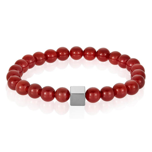 8mm Hematite Cube and Red Agate Beads Stretch Bracelet