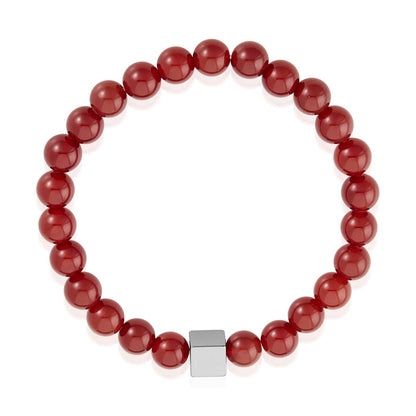 8mm Hematite Cube and Red Agate Beads Stretch Bracelet