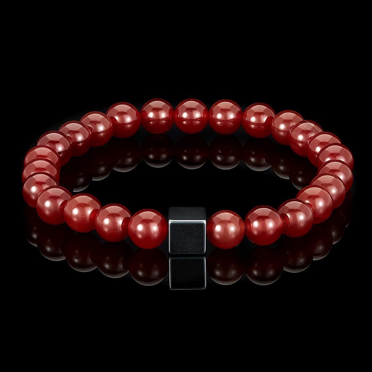 8mm Hematite Cube and Red Agate Beads Stretch Bracelet