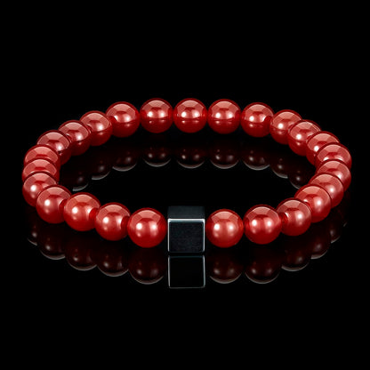 8mm Hematite Cube and Red Agate Beads Stretch Bracelet