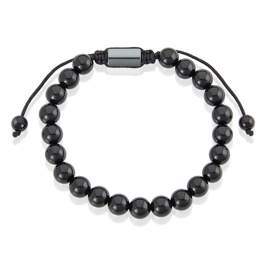 Crucible Jewelry Polished Black Onyx Natural Stone 8mm Beads on Adjustable Cord Tie Bracelet