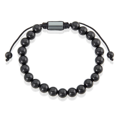 Polished Black Onyx Natural Stone 8mm Beads on Adjustable Cord Tie Bracelet