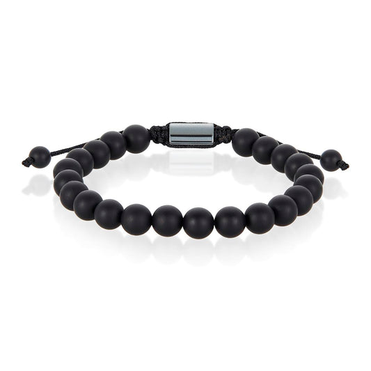 Matte Black Agate Natural Stone 8mm Beads on Adjustable Cord Tie Bracelet